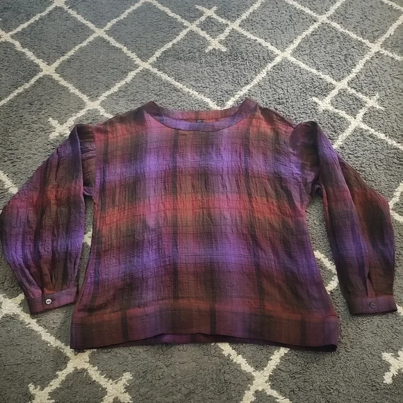 LIVERPOOL Bubble Sleeve Red/Purple Plaid Blouse Size S - Picture 1 of 9